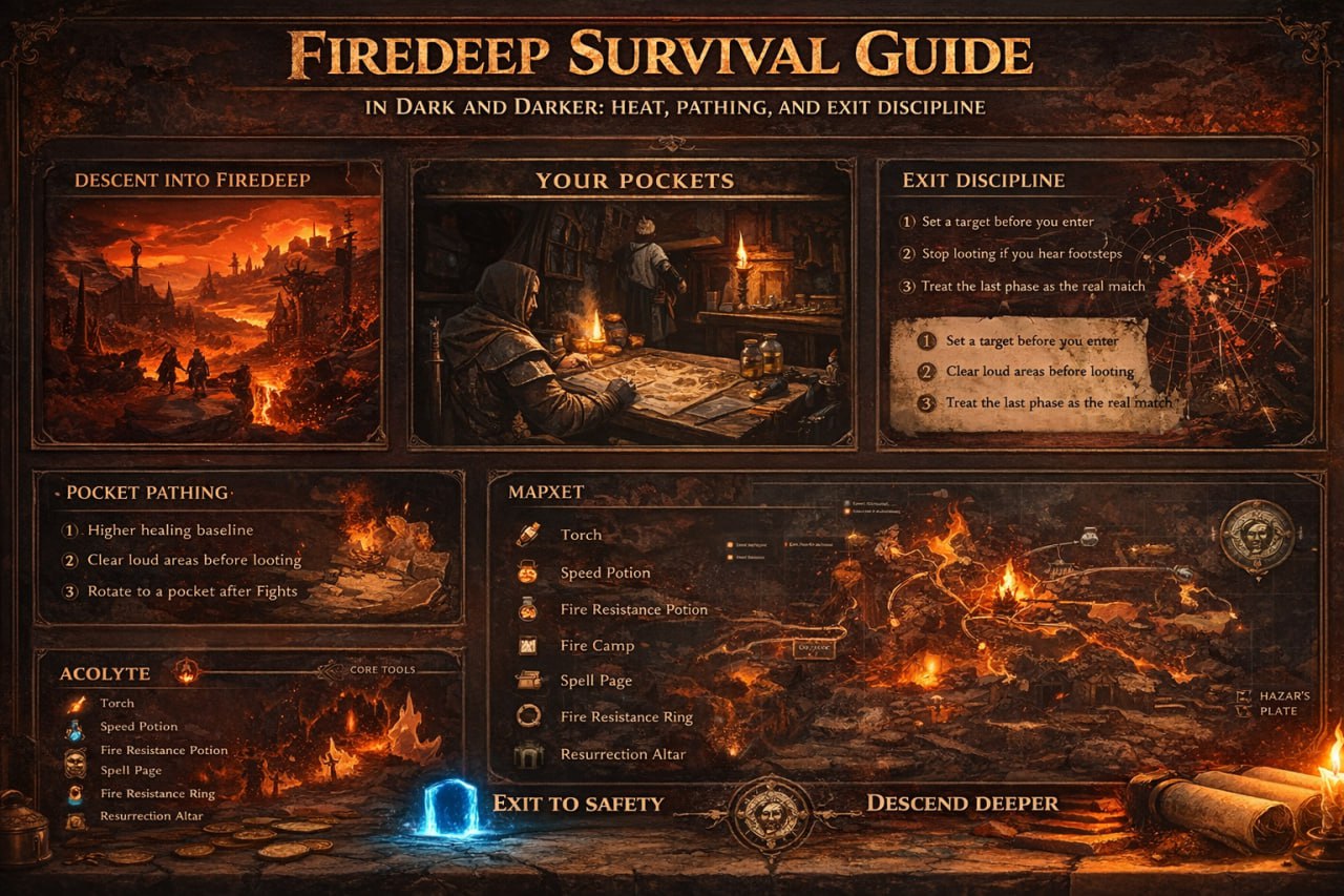 Firedeep exit discipline infographic showing target value, early rotation to extraction, and picking a primary plus backup exit