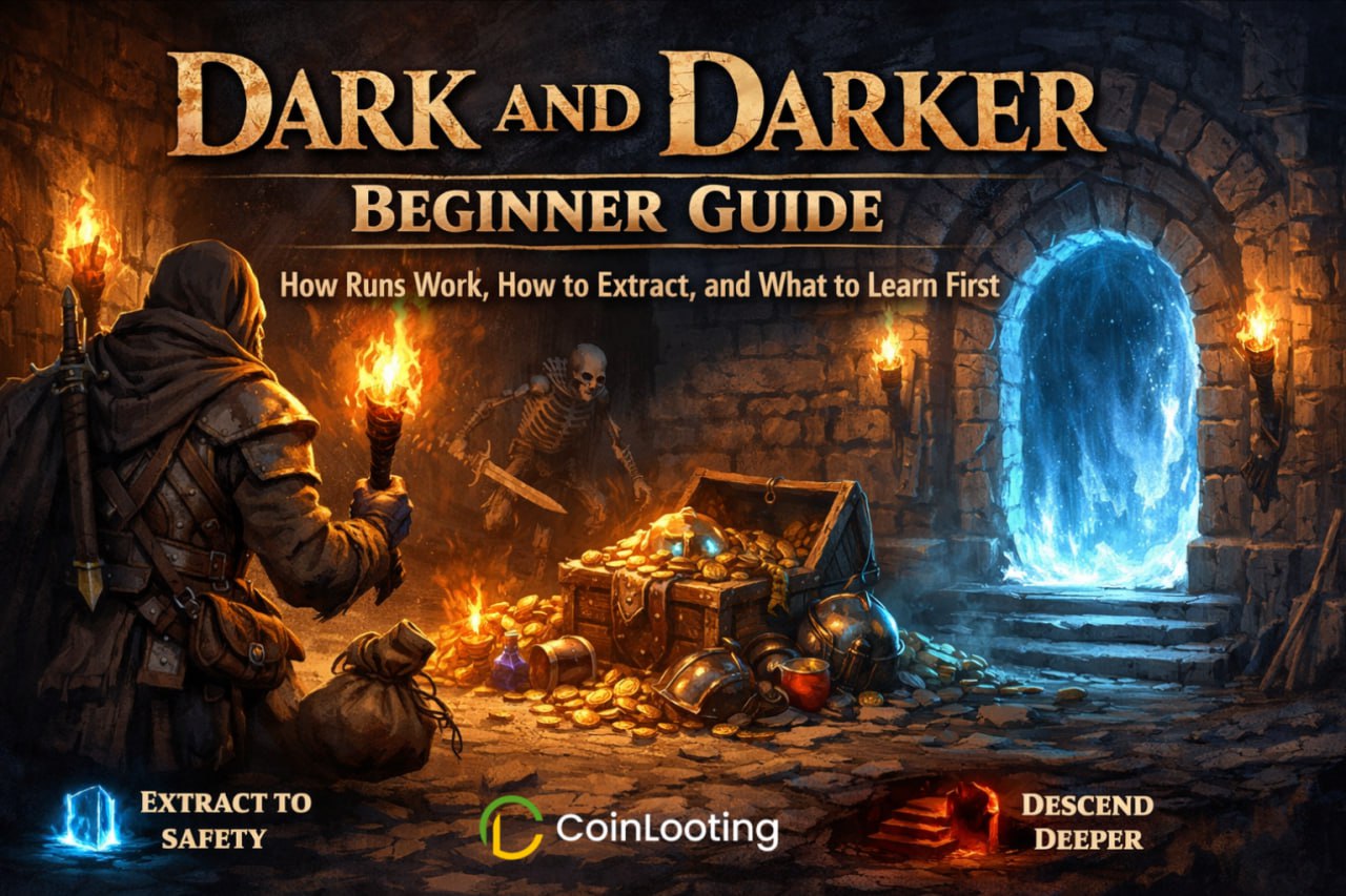 Infografik zur Extraktionsplanung in Dark and Darker mit Entscheidungen für frühen, mittleren und späten Run und dem Fokus, den Exit vor der Panik festzulegen