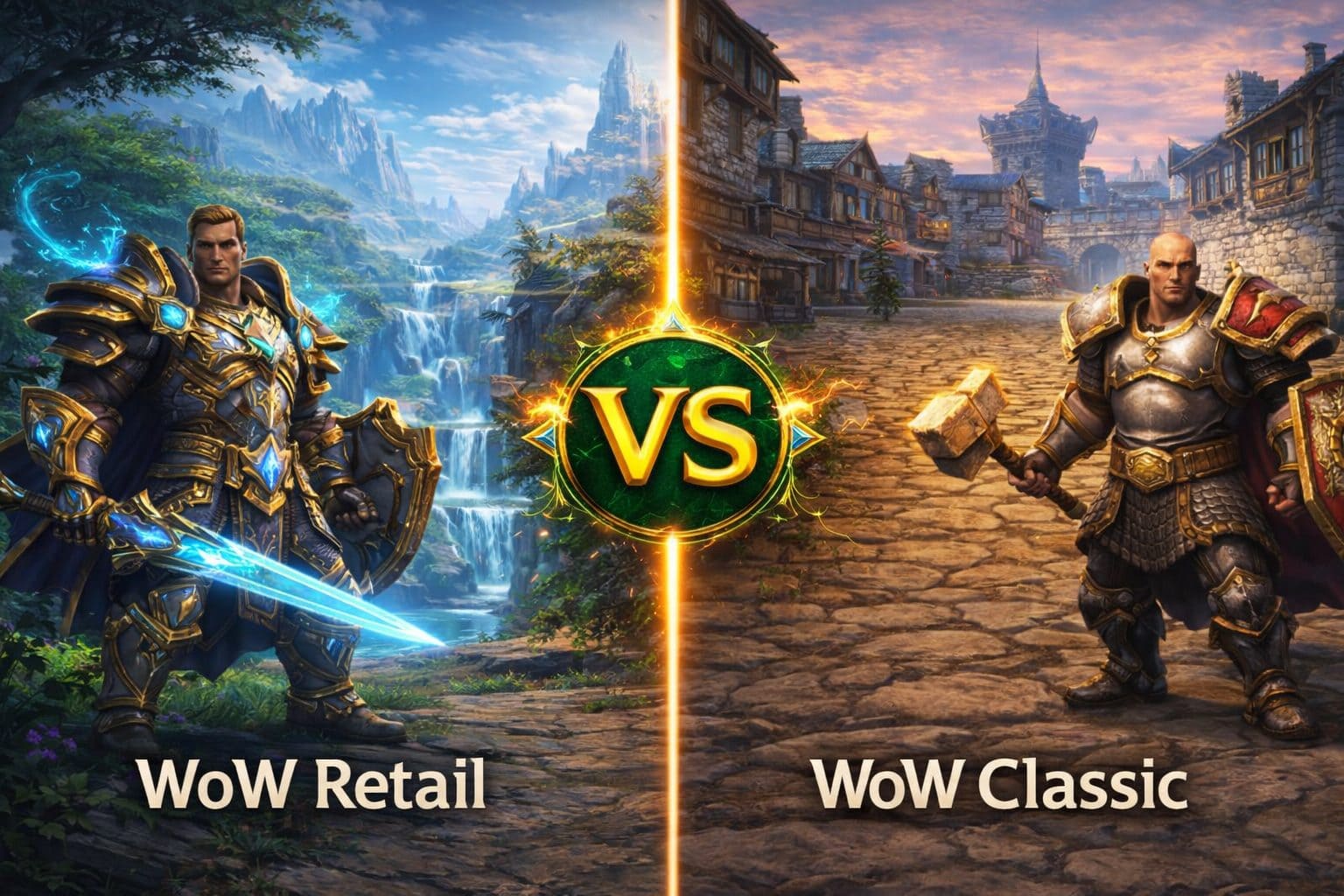 Comparison image showing WoW Retail versus WoW Classic for beginners