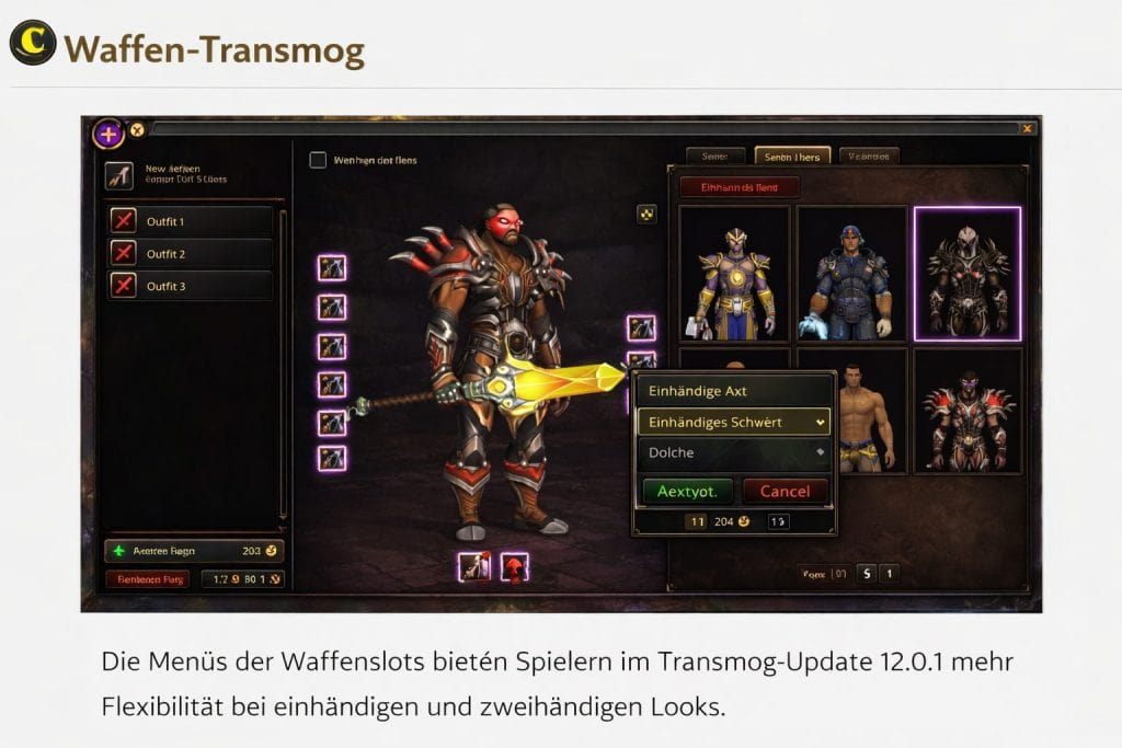 Waffen-Transmog-Optionen in WoW Midnight Patch 12.0.1 mit mehr Flexibilität zwischen Einhand- und Zweihand-Looks