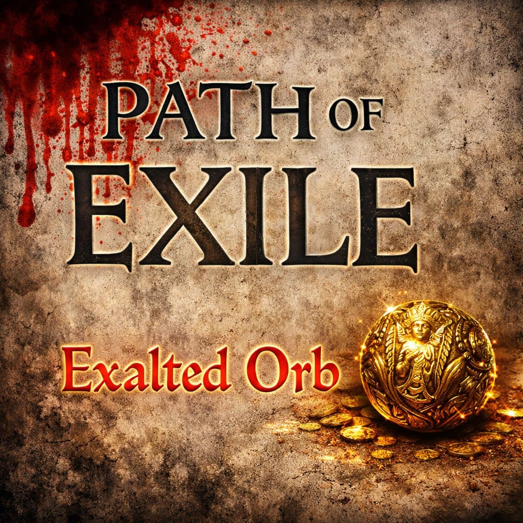 Path of Exile Exalted Orbs on a dark background, in-game currency for Mirage, Standard, and Hardcore
