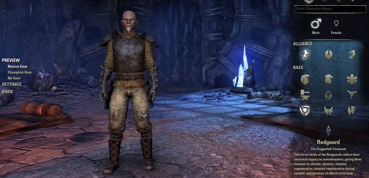 Elder Scrolls Online character creation screen
