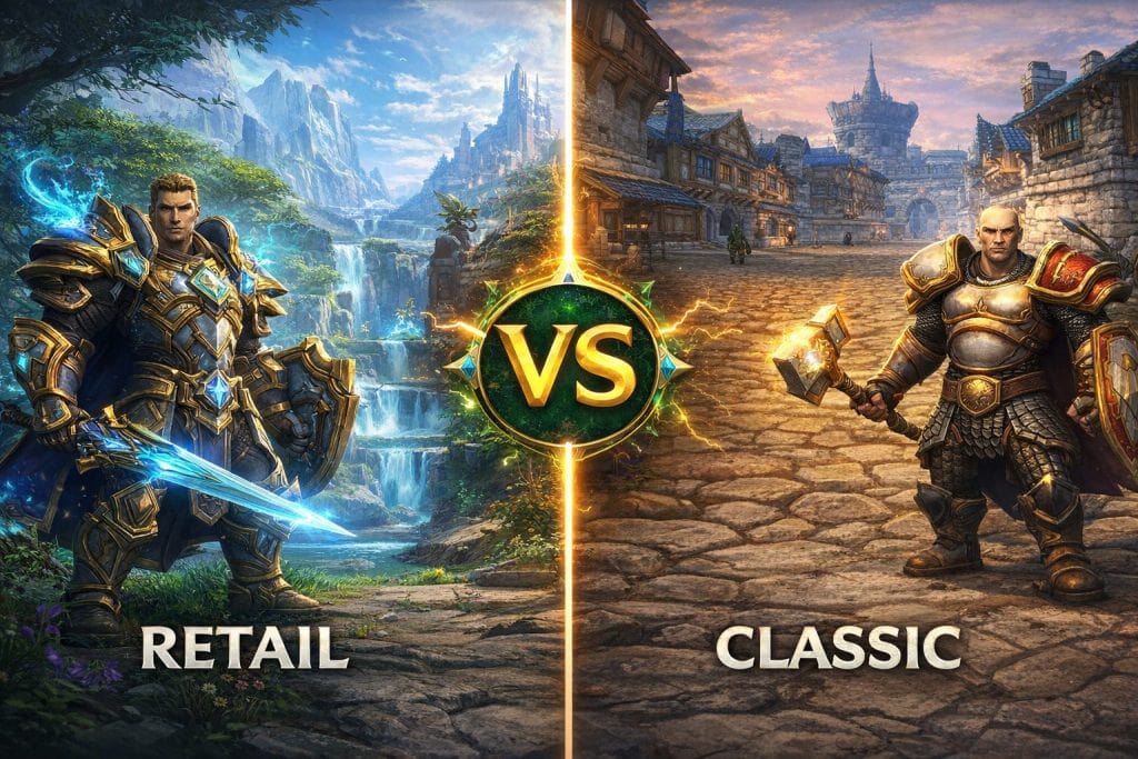 Comparison image showing WoW Retail versus WoW Classic for beginners
