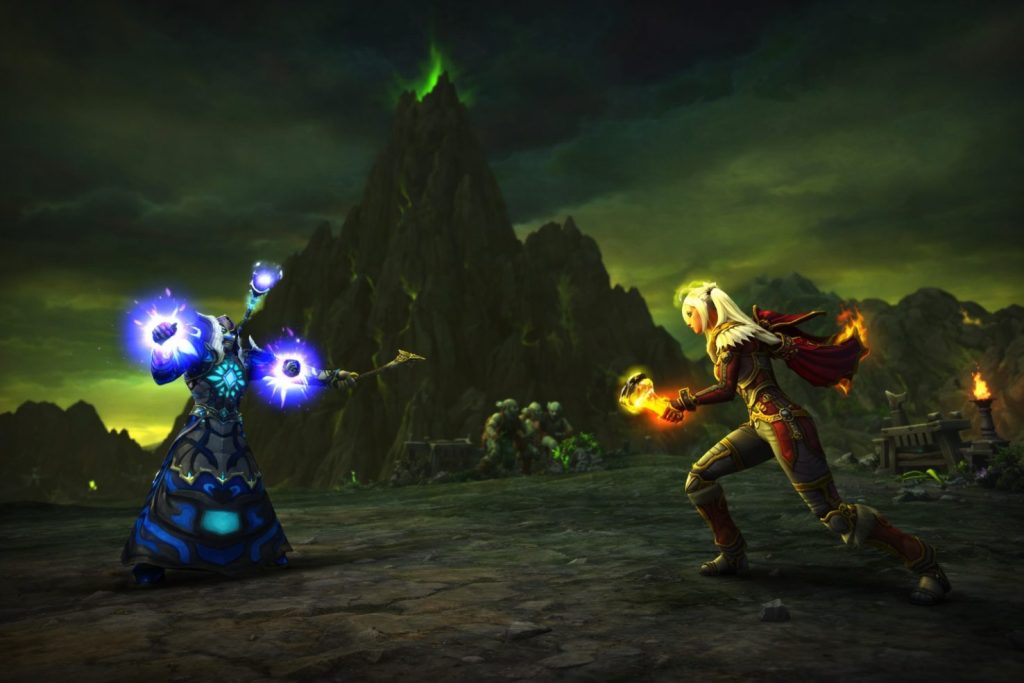 WoW TBC Classic professions illustration showing characters using crafting and gathering skills in Outland