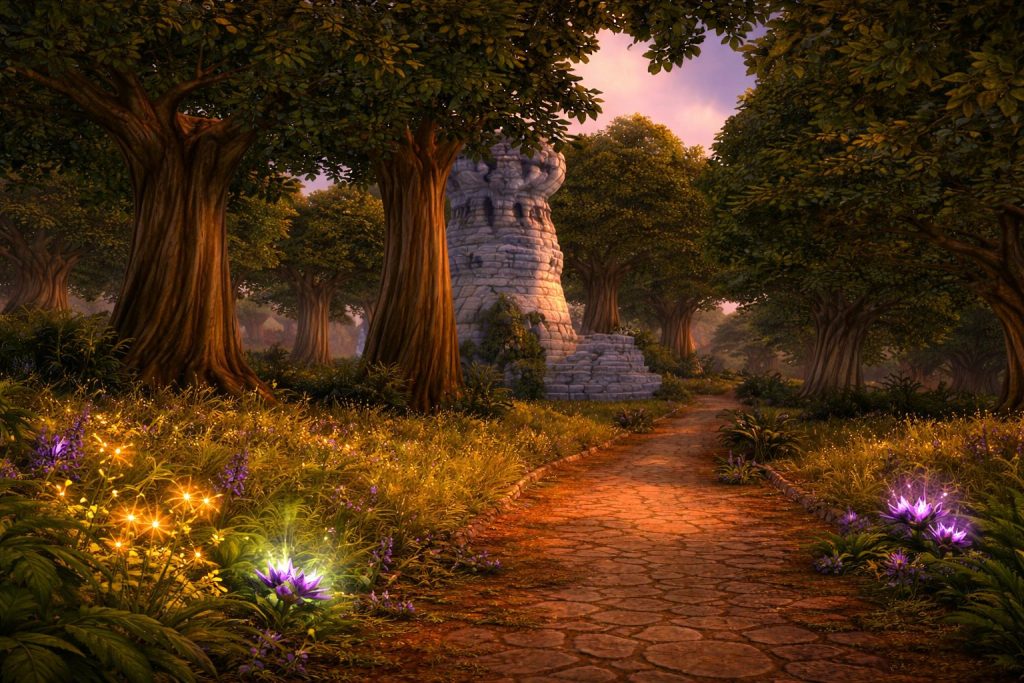 WoW TBC Classic herbalism gathering herbs in a forest area of Azeroth