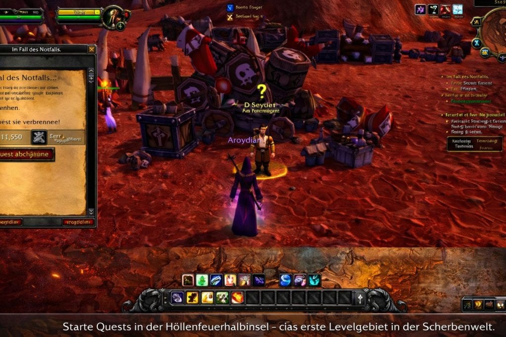 WoW TBC Classic beim Questen auf der Höllenfeuerhalbinsel mit frühen Level-Quests in der Scherbenwelt