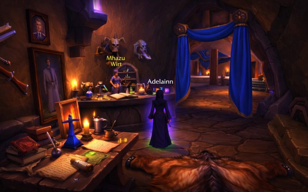 WoW TBC Classic Gasthaus-Innenraum, in dem Spieler ihren Ruhestein setzen und ausgeruhte Erfahrung in der Scherbenwelt erhalten
