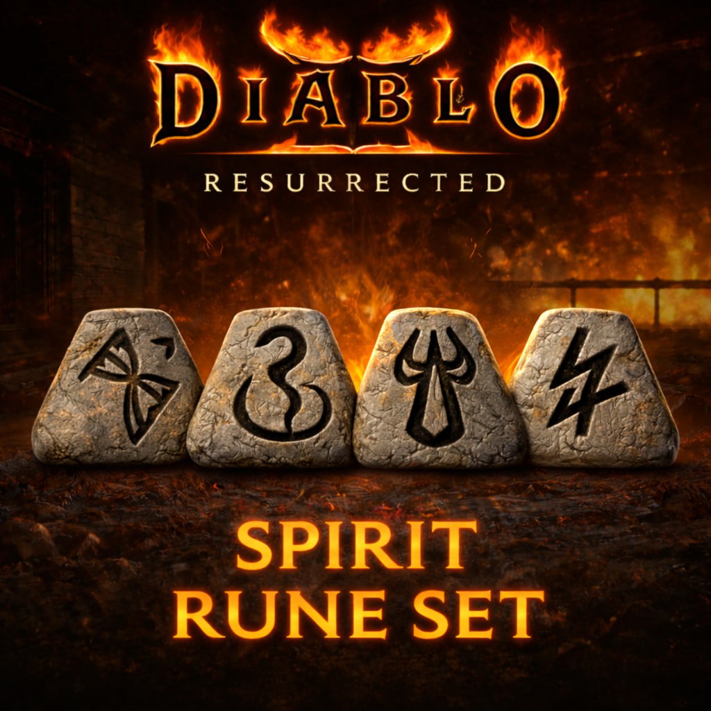 Diablo 2 Resurrected Spirit Rune Set with Tal Thul Ort Amn for Spirit runeword crafting