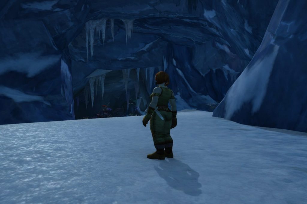 Character standing at the entrance of an icy cave in WoW Classic Hardcore