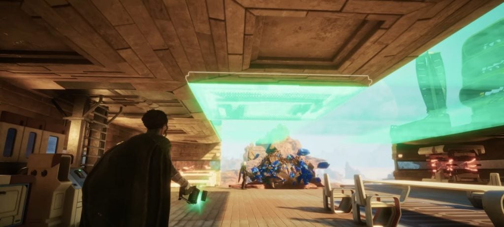 Dune Awakening base interior with resource processing equipment