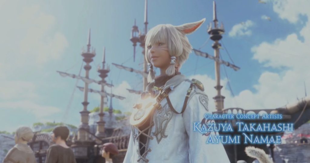 Final Fantasy XIV Miqo'te-Abenteurerin in einer sonnenbeschienenen Stadt