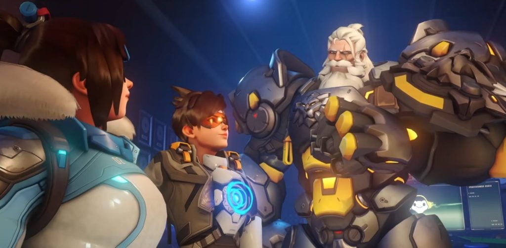 Overwatch 2 Helden stehen gemeinsam in einer filmischen Szene