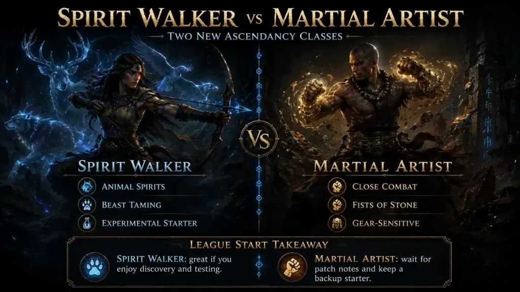 PoE 2 Spirit Walker vs Martial Artist comparison for two new Ascendancy classes in Patch 0.5