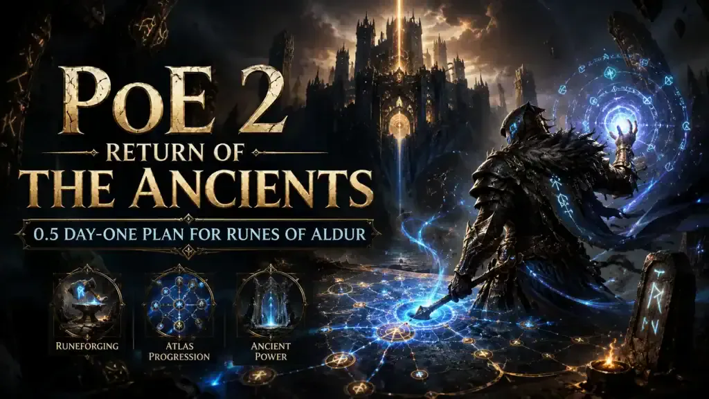 PoE 2 Fortress and New Atlas Route infographic showing early endgame progression in Patch 0.5