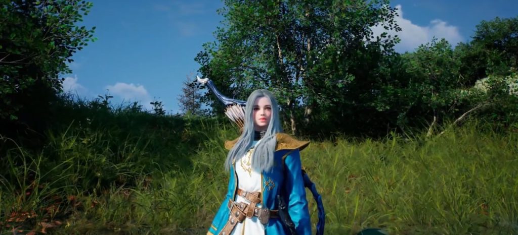 Throne and Liberty character standing in an open green field