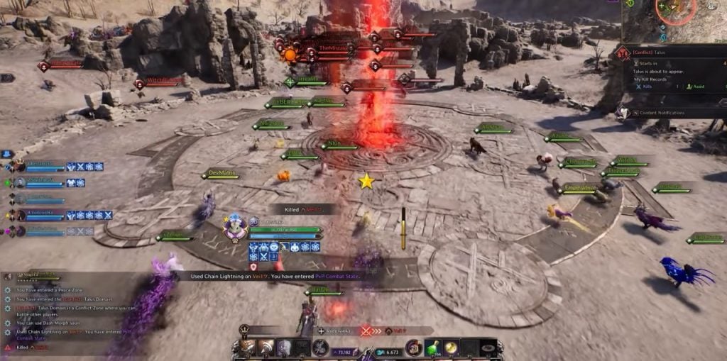 Throne and Liberty PvP arena battle with multiple players fighting