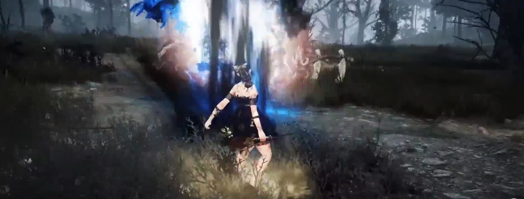 Player character fighting dark enemies in a misty Black Desert Online battlefield