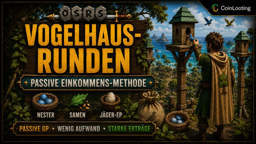 OSRS-Bild zu Birdhouse-Runs mit einem Spieler bei Vogelhäusern, Nestern, Samen und tropischer Aussicht für passives Einkommen und Hunter-XP