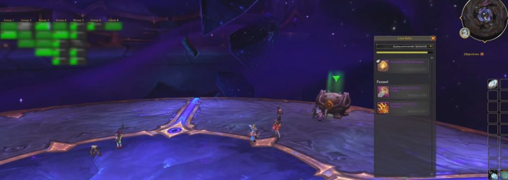 WoW Spieler prüfen Raid-Beute nach einem Bosskampf