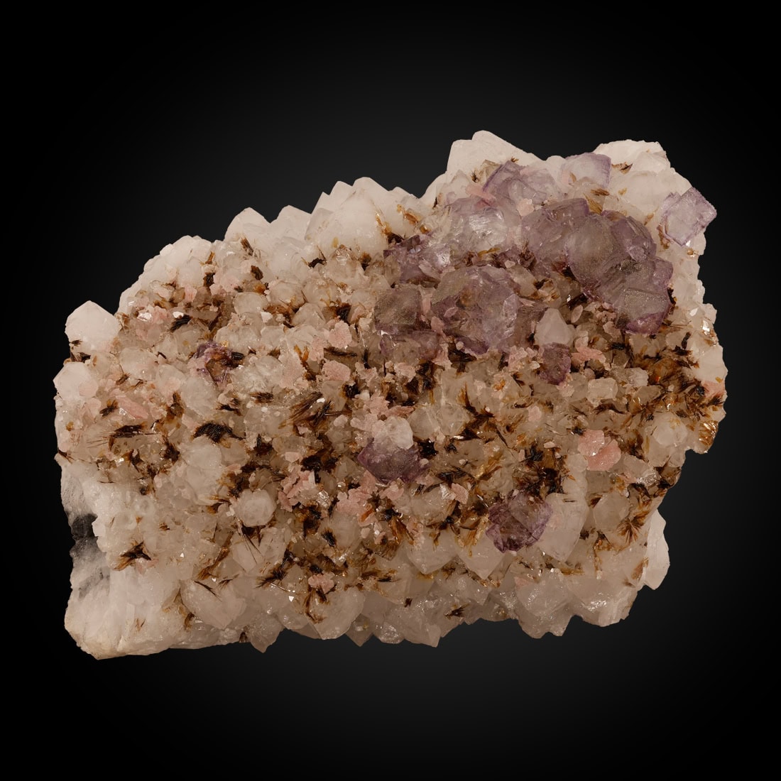 Hubnerite, Quartz, Rhodochrosite, Fluorite