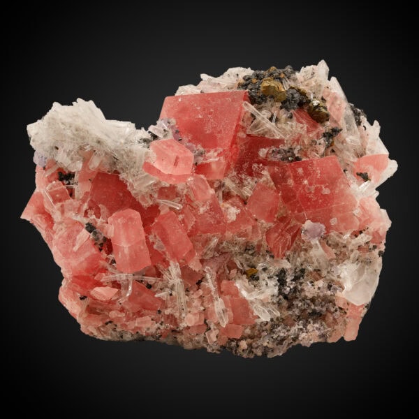 Rhodochrosite, Quartz, Fluorite, Chalcopyrite