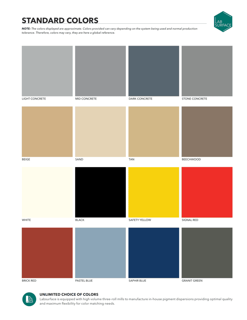 Labsurface Epoxy color chart