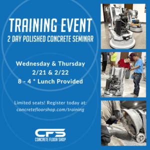 A flyer for the February 2024 Polished Concrete Seminar.