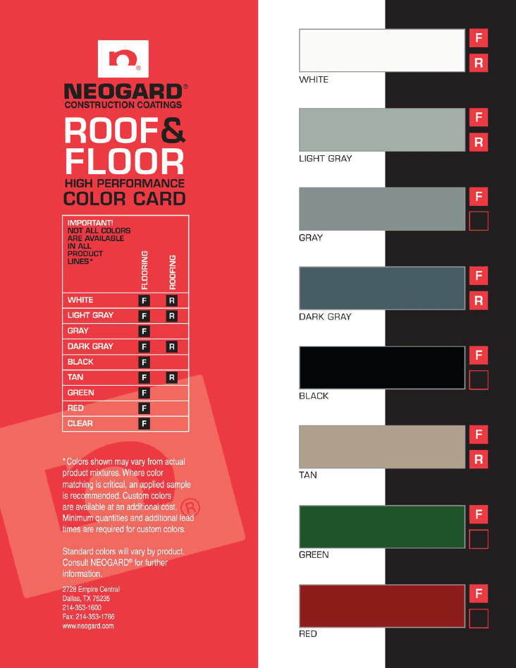 Roof and floor color card with various shades.