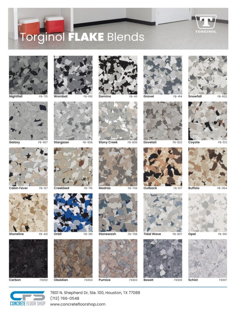 Torginol Color Chart with 25 stocked flake blends