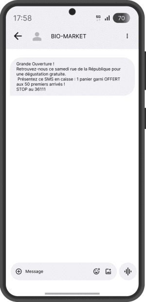 SMS professionnel bio market - offre promotionnelle