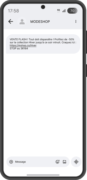 exemple sms marketing modeshop
