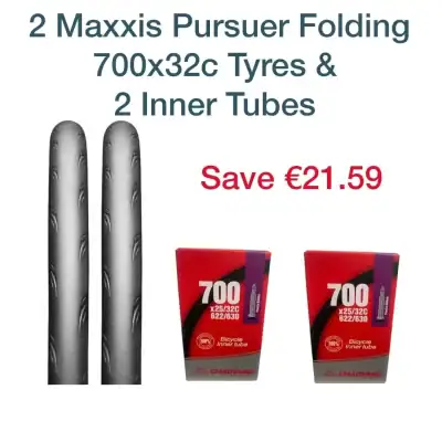 2 Maxxis Pursuer Tyres and 2 Inner Tubes