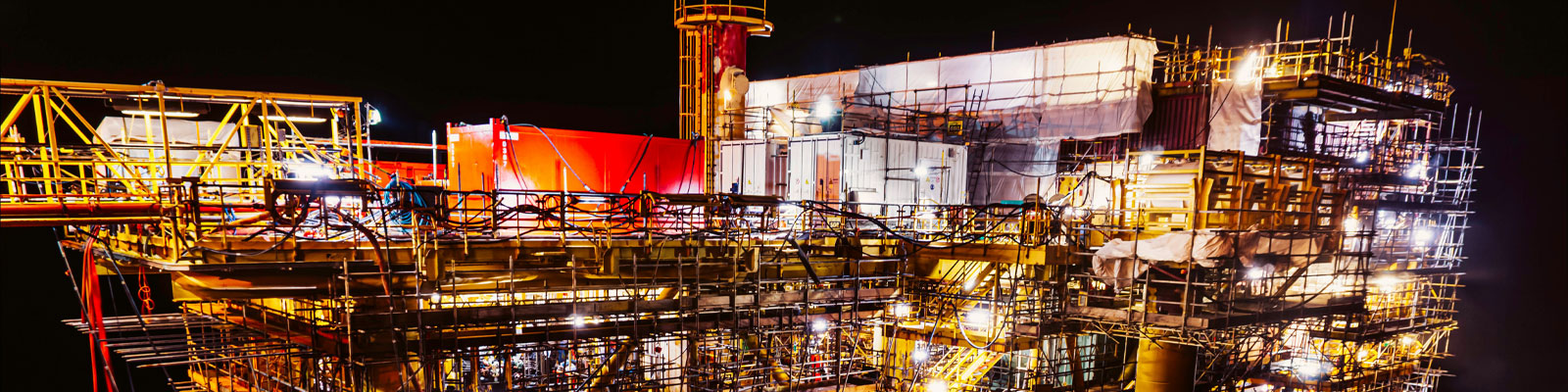 Offshore platform scaffolding night