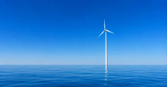 single wind turbine on a calm sea