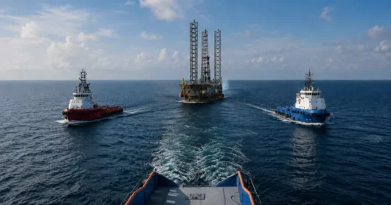 Tugs towing a rig