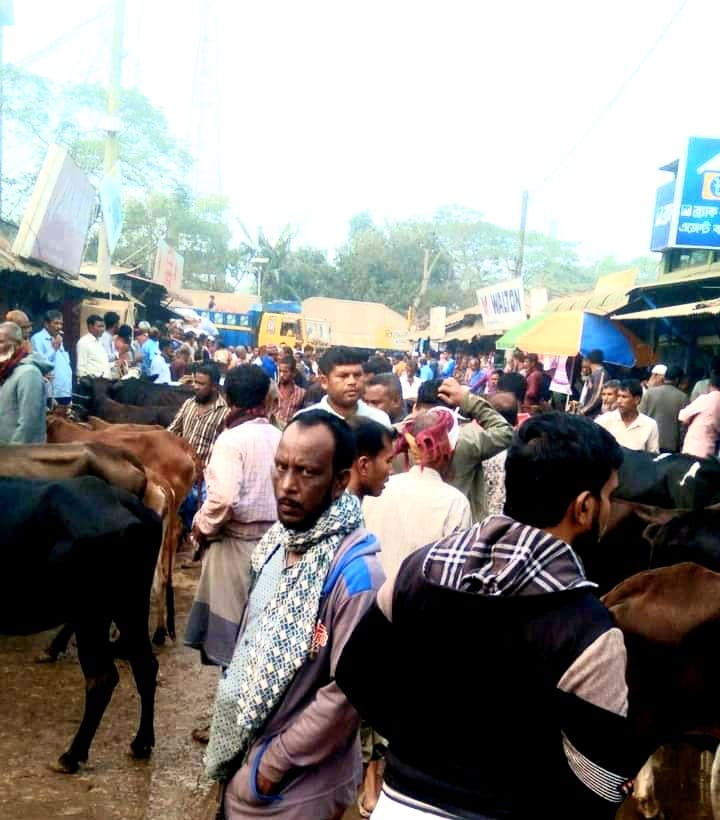 তিন পাশের সড়ক- দোকানপাট ব্লক করে চলছে পশুর হাট