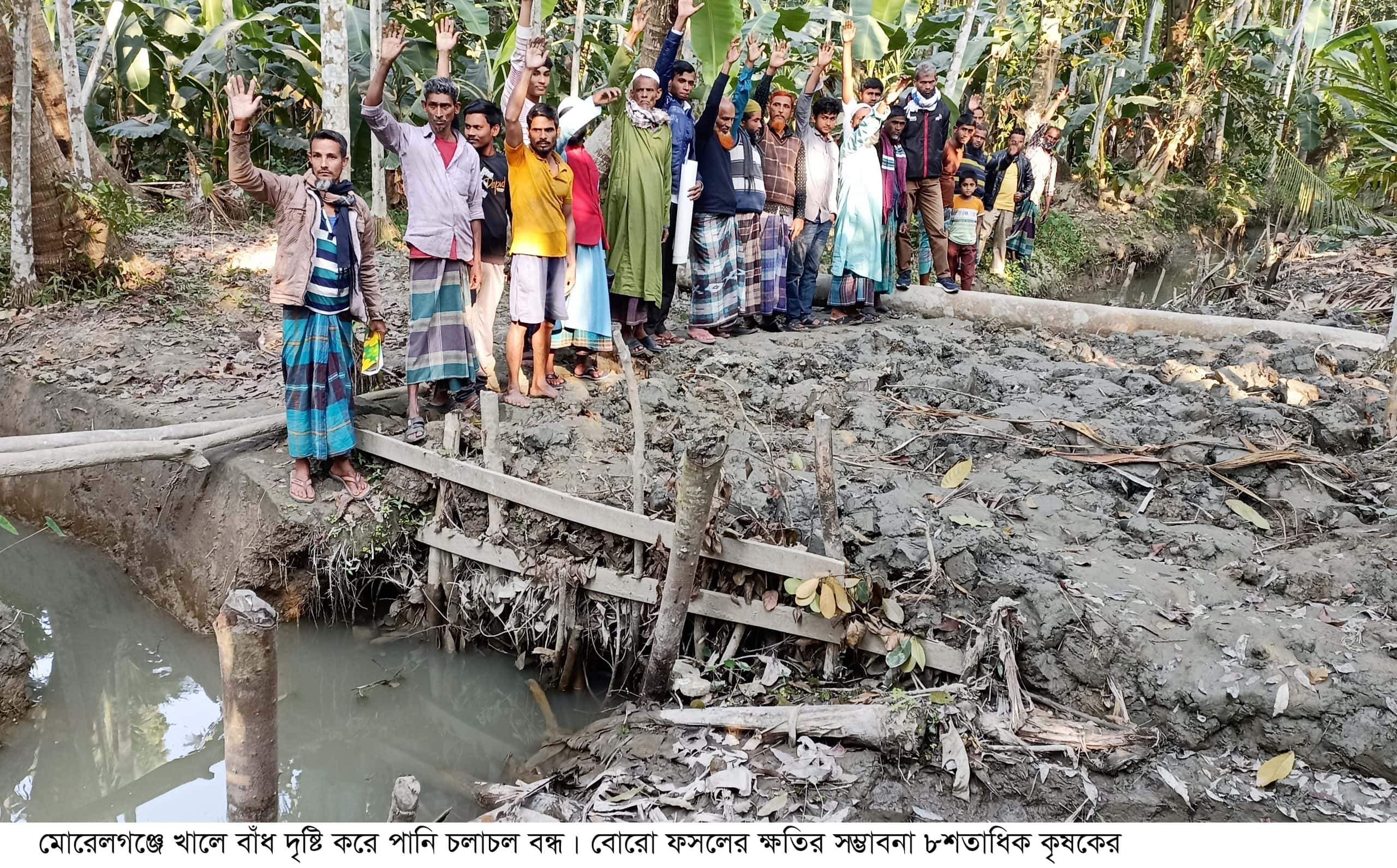 বাঁধ দিয়ে পানি আটকানোয় ৬শ’ হেক্টর বোরো ফসলের আবাদ ব্যাহত