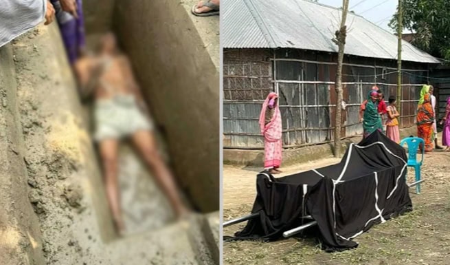 জমি লিখে না দেওয়ায় বাবার মরদেহ দাফনে বাধা, কবরে শুয়ে পড়লেন ছেলে
