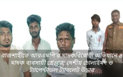 রাজশাহীতে আরএমপি পুলিশ কমিশনার মোহাম্মদ ফয়েজুল কবির এর দিকনির্দেশনায় চলমান মাদক বিরোধী অভিযানে চোলাইমদ ও ট্যাপেন্টাডল ট্যাবলেট উদ্ধার সহ গ্রেফতার – ৪