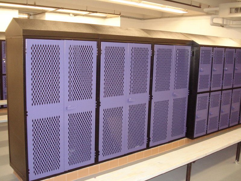 purple lockers with dark trim