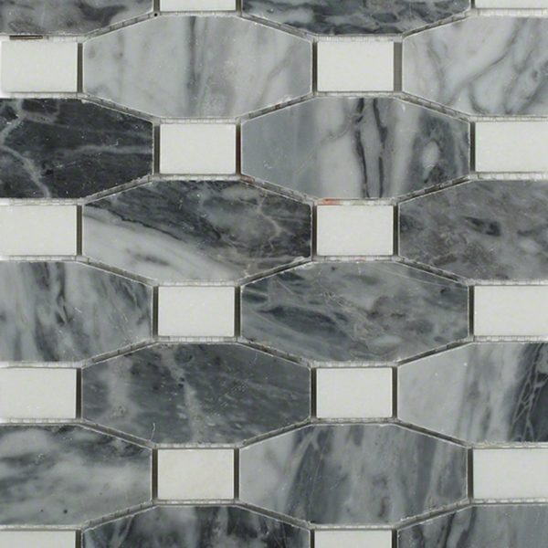 Long Octagon Pattern Dark Bardiglio & Thassos Dot