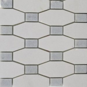 Long Octagon Pattern White Thassos & Blue Celeste Dot