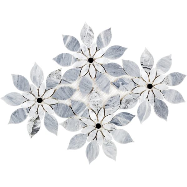 Mj Rain Flower – Bardiglio Nouvelato, White Carrara With Black Jade Dot