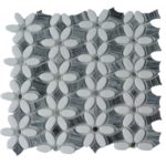 MJ Dahlia White Thassos & Gray Marble with Silver Mirror Dot