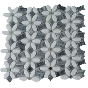 MJ Dahlia White Thassos & Gray Marble with Silver Mirror Dot