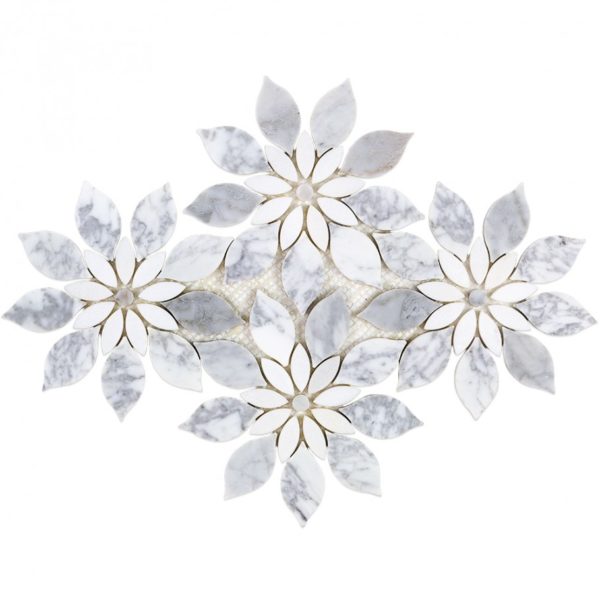 Mj Rain Flower – White Carrara, White Thassos With White Carrara Dot