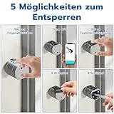 Dhiedas Fingerabdruck Schloss Haustür, Smart Elektronisches Türschloss mit Zahlencode RFID Schlüssel APP, Haustürschloss mit Fingerabdruck Einstellbare Länge für 65-90mm Tür (60mm) - 4