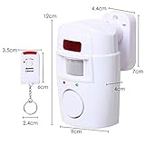 TRIXES Kabelloser Bewegungsmelder für Schuppen, Sicherheit zu Hause, batteriebetrieben, für Sommergaragen, Wohnwagen, Alarmanlage, mit 2 x Fernbedienung Weiß - 3