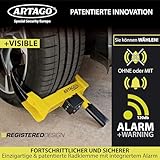 ARTAGO ART872 Hochwertige Radkralle 2in1 Ohne/Mit Alarm 120dB+LED, Die Sicherste Parkkralle, Patentiert, Rostgeschützt, Wegfahrsperre Reifenkralle für Auto Wohnmobil Wohnwagen Anhänger - 2