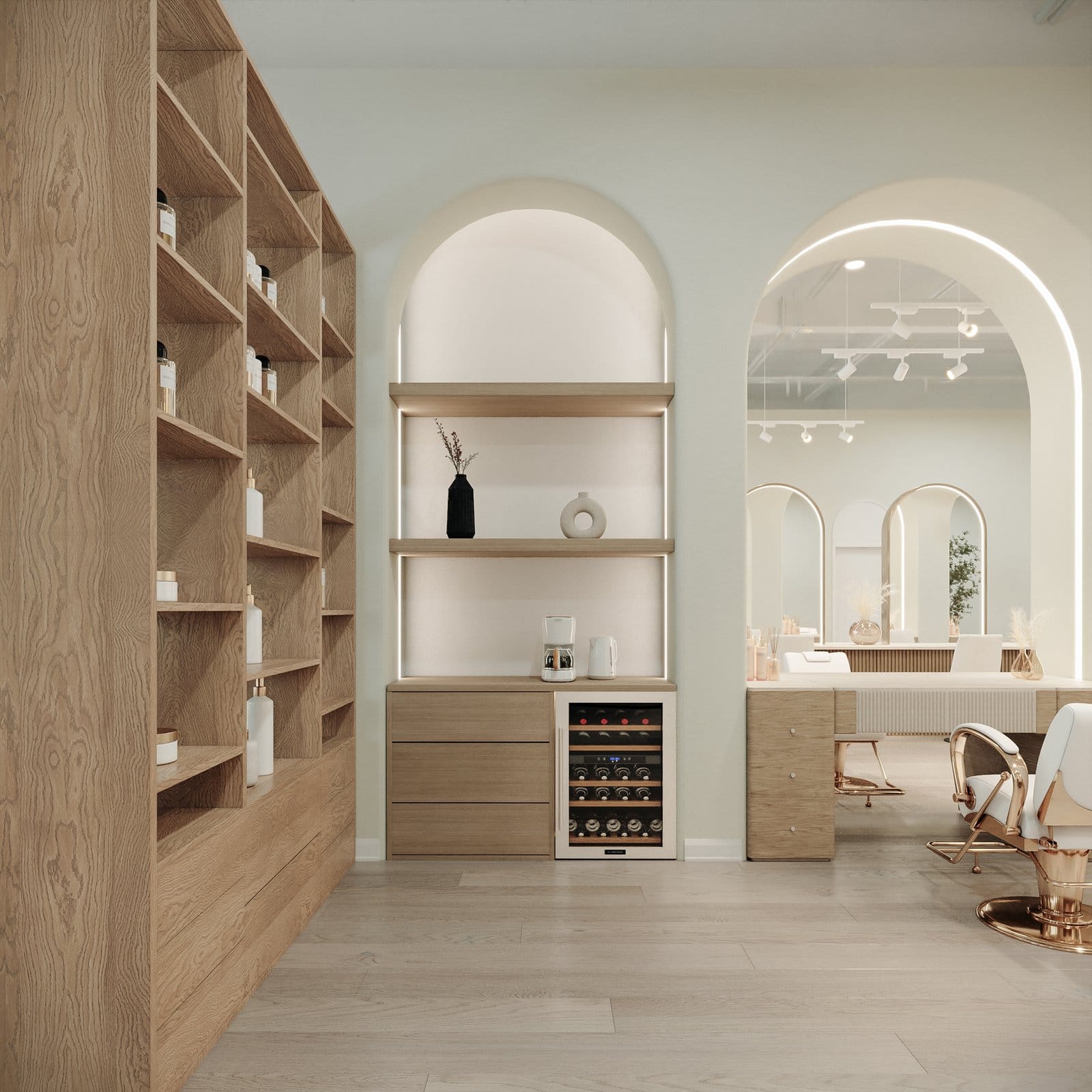 custom salon shelving design